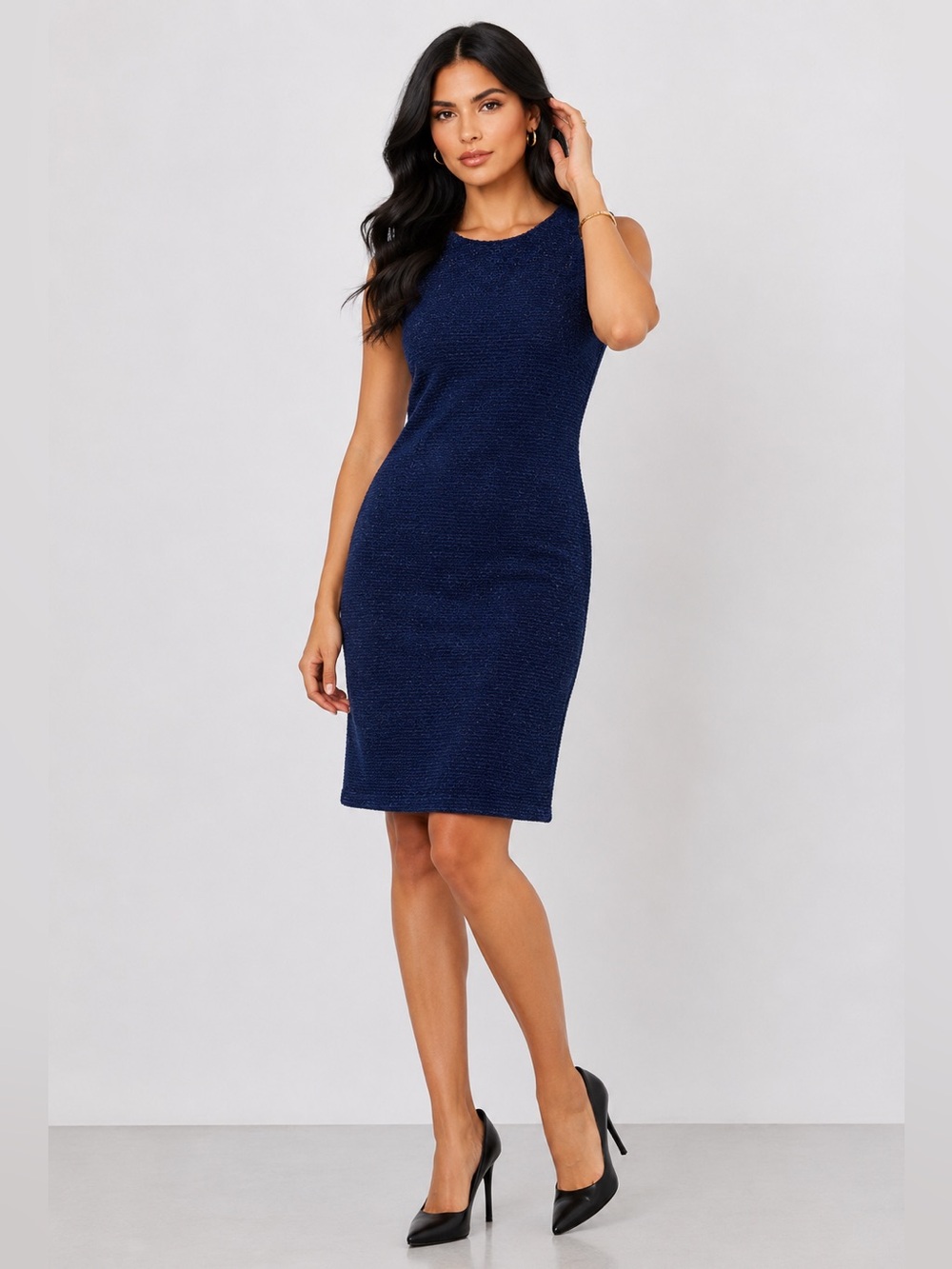 $995 St. John Midnight Blue Textured Midi Dress  NWT
